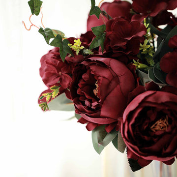 Create a Timeless Look with the Bush Burgundy Artificial Silk Peony, Rose, and Hydrangea Flower Bouquet
