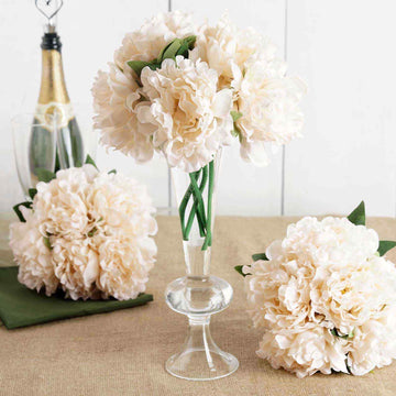 Blush Cream Real Touch Artificial Silk Peonies Flower Bouquet 11'' - Add Elegance to Your Event Decor
