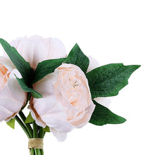 5 Artificial Silk Peony Flower Head Spray Bouquet in Blush & Rose Gold Color#whtbkgd