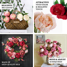 5 Flower Head Red Peony Bouquet | Artificial Silk Peonies Spray