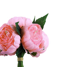 5 Artificial Silk Peony Flower Head Spray Bouquet in Pink Color#whtbkgd 