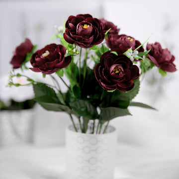 Versatile and Long-Lasting Burgundy Artificial Silk Peony Bouquet