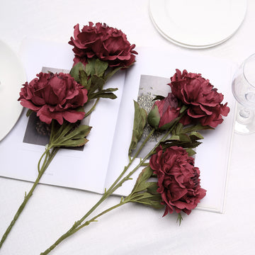 Enhance Your Wedding Decor with Burgundy Artificial Silk Peony Flower Bouquets