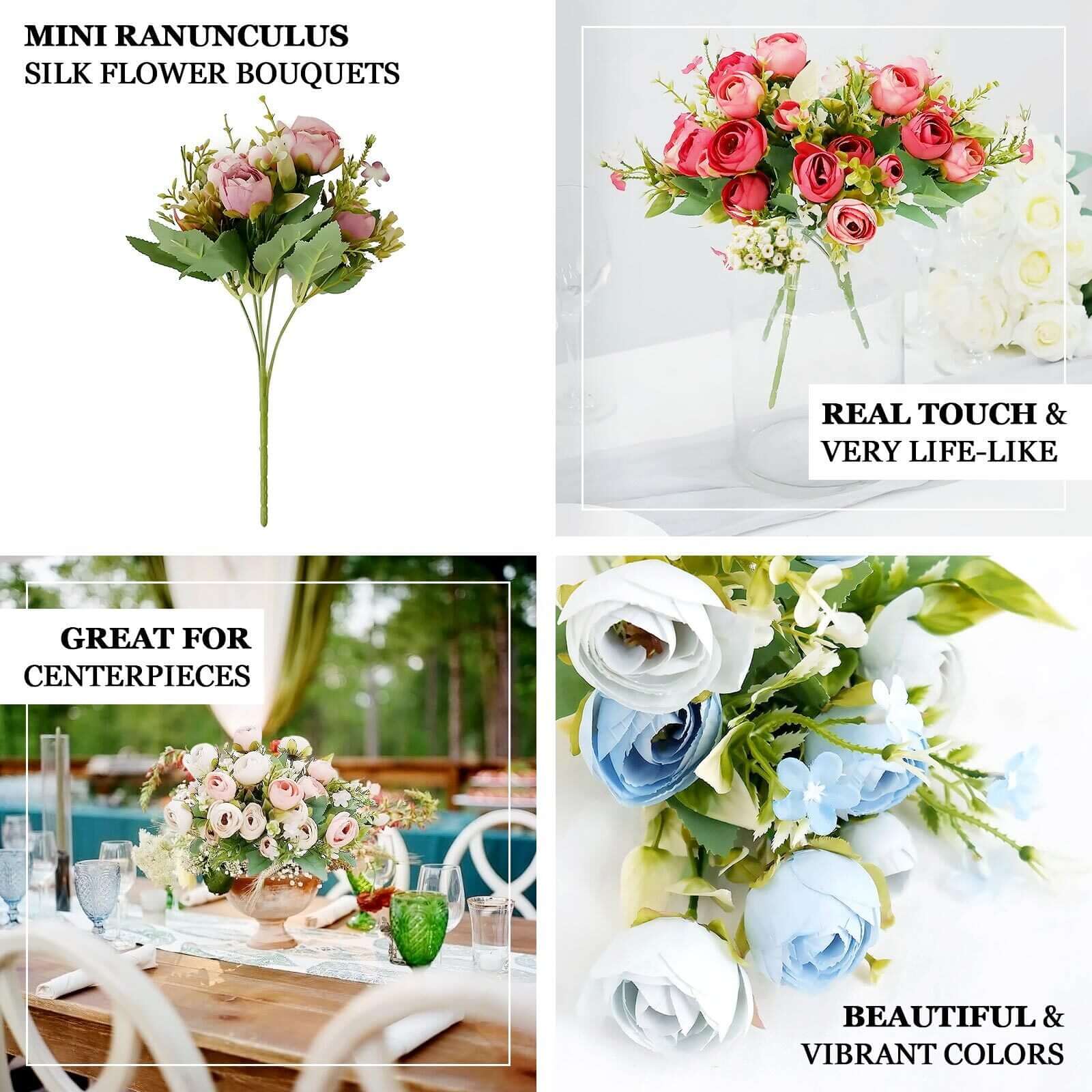 4Pack 12" Red Mini Ranunculus Silk Flowers