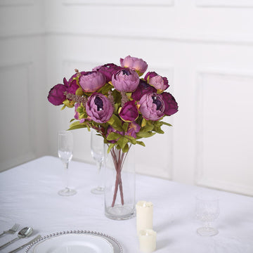 Liven Up Any Space with Lush Purple Faux Peony Flower Bouquets