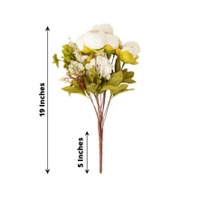 Pack of 2 - Silk Faux White Peony Flower Wedding Bouquets - 19 Inch