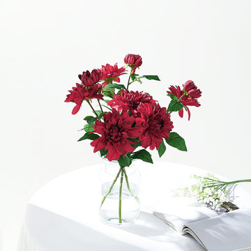 Add a Touch of Elegance with Burgundy Artificial Dahlia Silk Flower Stems