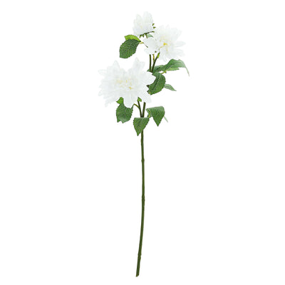 White artificial flower stem with green leaves