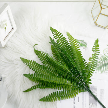 Add a Natural Touch: 2 Stems Green Artificial Boston Fern Leaf Plant Indoor Faux Spray 18"