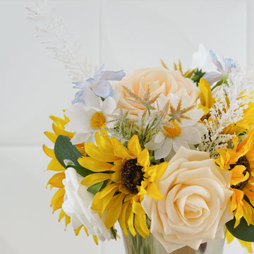 Create a Stunning Atmosphere with Cream/White Artificial Rose & Silk Sunflower With Stem Box Set