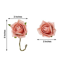 24 Dusty Rose Artificial Foam Flowers 2 Inch Flexible Stems and Leaves