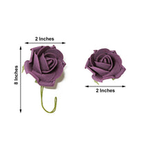Artificial Flowers in Eggplant 2 Inch Foam with Flexible Stem and Leaves 24 Roses