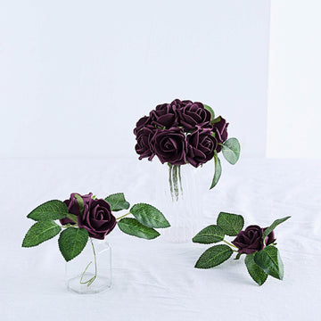 Elegant Eggplant: 24 Roses Artificial Foam Flowers