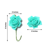 24 Roses | 2inch Turquoise Artificial Foam Flowers With Stem Wire and Leaves