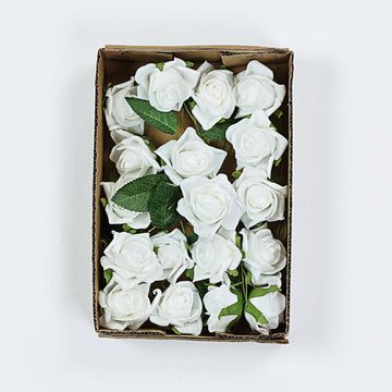 Elegant and Timeless: 24 White Artificial Foam Roses for Stunning Event Decor