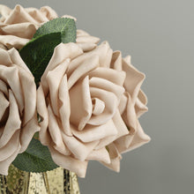 Artificial Foam Flowers with Flexible Stem and Leaves in Champagne 5 Inch 24 Roses #whtbkgd