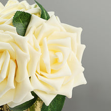 5 Inch Cream Artificial Foam Roses 24 Roses With Stem and Leaves #whtbkgd