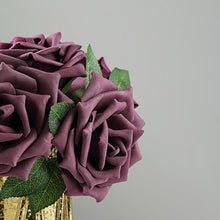 Artificial Foam Flowers in Eggplant 5 Inch with Flexible Stem and Leaves 24 Roses #whtbkgd