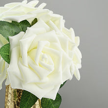 Ivory Foam Flowers with Flexible Stem and Leaves 5 Inch 24 Roses #whtbkgd