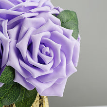Lavender Foam Flowers with Flexible Stem 5 Inch and Artificial Leaves 24 Roses#whtbkgd