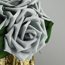 24 Roses | 5inch Silver Artificial Foam Flowers With Stem Wire and Leaves#whtbkgd