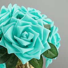 24 Roses | 5inch Turquoise Artificial Foam Flowers With Stem Wire and Leaves#whtbkgd