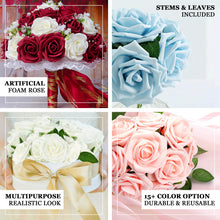 2 Inches Rose Gold Blush Artificial Foam Roses 24 Roses with Flexible Stem and Leaves
