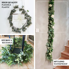 Garland of Frosted Green Artificial Eucalyptus and Boxwood Leaf 6 Feet