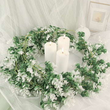 White / Green Artificial Eucalyptus Leaf Table Garland