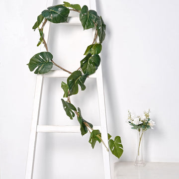 Add a Splash of Serene Beauty with the Light Green Artificial Monstera Leaf Garland Plant