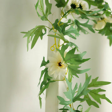 Cream Artificial Daisy, Magnolia Leaf Flower Garland Faux Vine 5.5ft