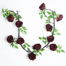 Artificial Silk Peony Burgundy with Faux Vines Flower Garland 6 Feet