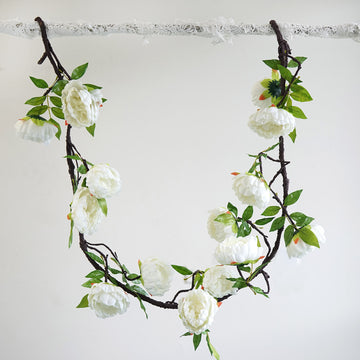 Cream Artificial Silk Peony Hanging Flower Garland, Faux Vine 6ft
