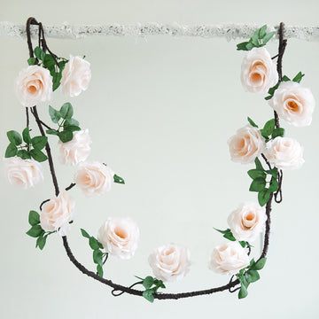 Blush Artificial Silk Rose Hanging Flower Garland Vine 6ft