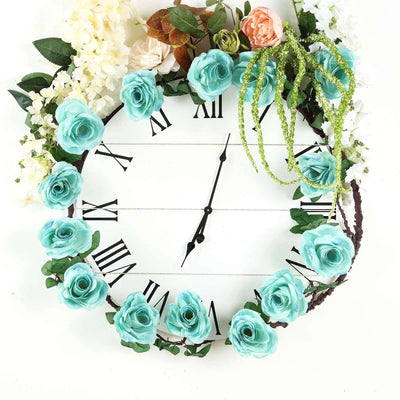Floral wall clock with turquoise roses and Roman numerals