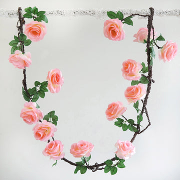 Elegant Pink Artificial Silk Rose Hanging Flower Garland