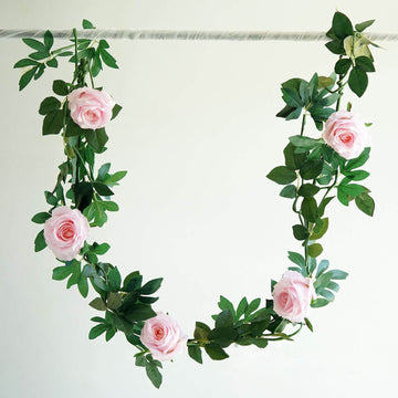 Blush Real Touch Artificial Rose and Leaf Flower Garland Vine 6ft