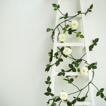 Cream Real Touch Artificial Rose and Leaf Flower Garland Vine 6ft