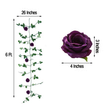 Floral backdrop décor and floral garlands: Purple silk rose with measurements of 26 inches and 4 inches