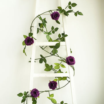 Add a Touch of Elegance with Purple Real Touch Artificial Rose and Leaf Flower Garland Vine