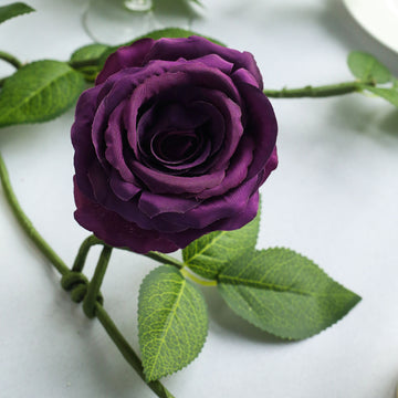 Enhance Your Event Decor with the Purple Real Touch Artificial Rose and Leaf Flower Garland Vine