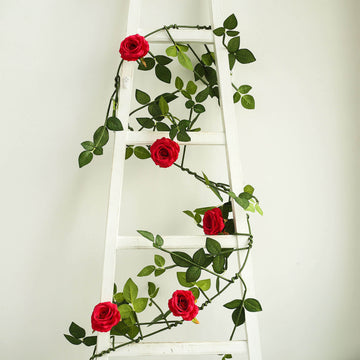 Add a Touch of Elegance with the Red Real Touch Artificial Rose and Leaf Flower Garland Vine