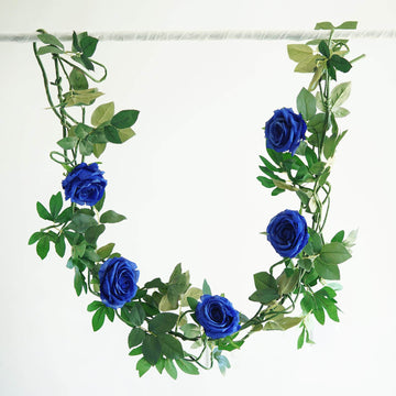 Add a Touch of Elegance with Royal Blue Real Touch Artificial Rose and Leaf Flower Garland Vine 6ft