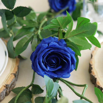 Create a Whimsical Garden with Realistic Royal Blue Artificial Rose and Leaf Garland