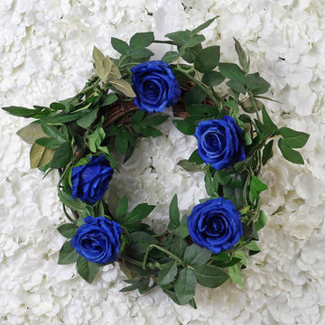 Enhance Your Event Décor with Royal Blue Real Touch Artificial Rose and Leaf Flower Garland Vine 6ft