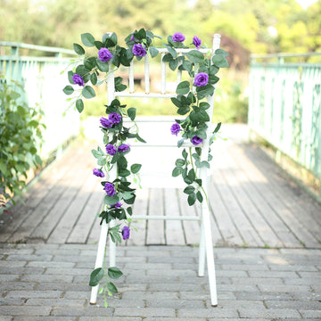 Elegant Purple Artificial Silk Roses Flower Garland for Stunning Event Decor