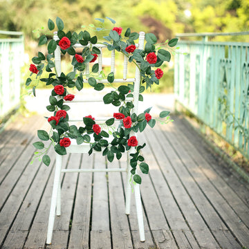 Add a Touch of Elegance with 20 Red Artificial Silk Roses Flower Garland