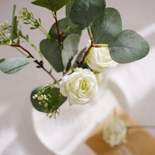 15 Inch Ivory Silk Rose and Eucalyptus Artificial Flower Bouquet Arrangement