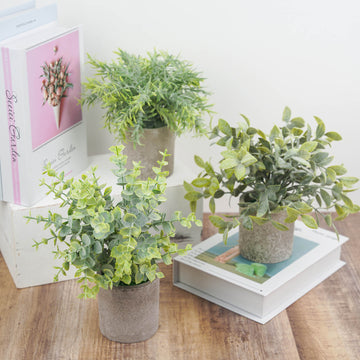 Choose Quality and Style with the Mini Potted Artificial Eucalyptus, Rosemary, and Boxwood Faux Planter Collection