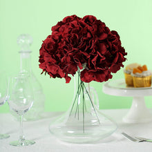 Burgundy Artificial Satin Hydrangeas With 10 Flower Heads And Stems